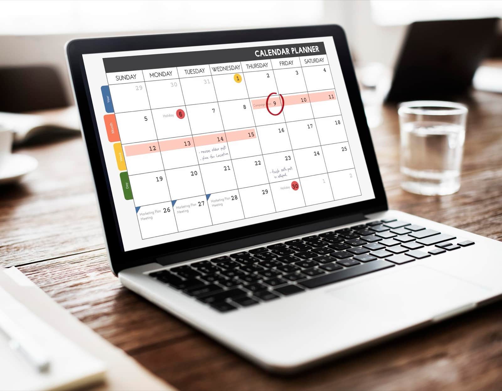 Calendrier de planification d'un voyage aux États-Unis